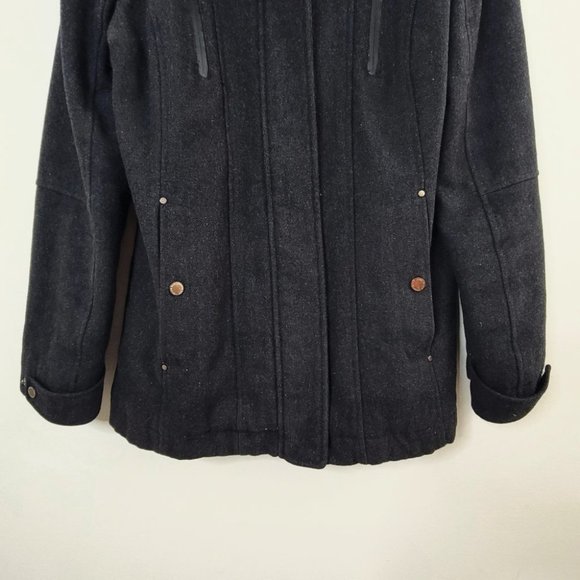 London Fog – Women Wool Faux Fur Trim Winter Jacket/Coat Charcoal Gray Medium - Picture 3 of 10